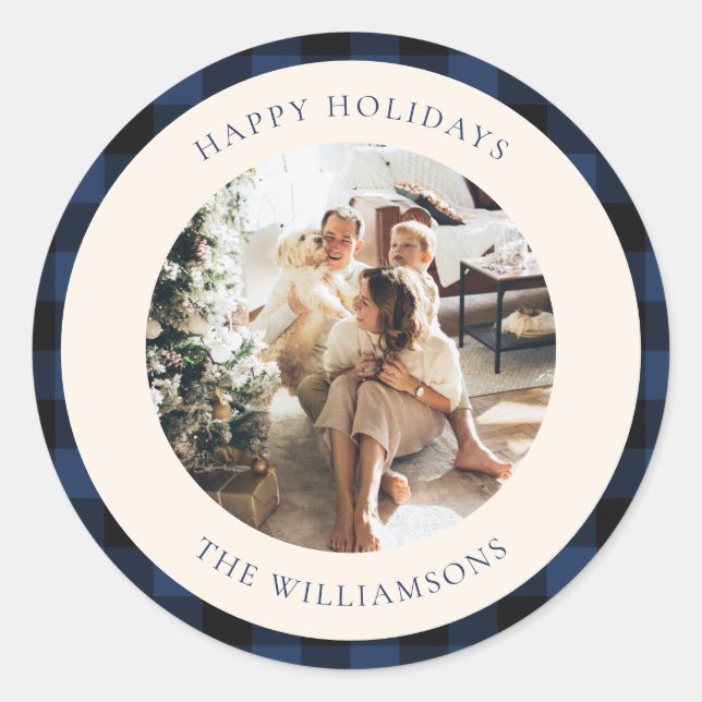 Pegatina Redonda Personalizado foto clásica marina negra con placa  (Anverso)