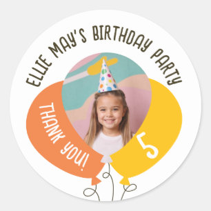Pegatina Redonda Personalizado Foto Globos de cumpleaños Cualquier