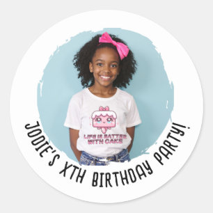 Pegatina Redonda Personalizado Foto Nombre Fiesta de cumpleaños Cua