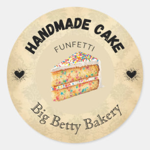 Pegatina Redonda Personalizado Funfetti Cake Labs Panadería perso