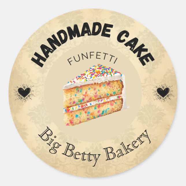 Pegatina Redonda Personalizado Funfetti Cake Labs | Panadería perso (Anverso)