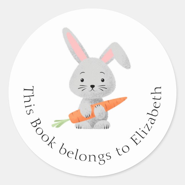 Pegatina Redonda Personalizado Funny Cute Rabbit Bunny Carrote Book (Anverso)