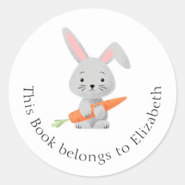Pegatina Redonda Personalizado Funny Cute Rabbit Bunny Carrote Book