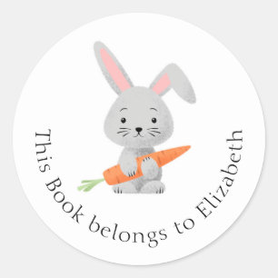 Pegatina Redonda Personalizado Funny Cute Rabbit Bunny Carrote Book