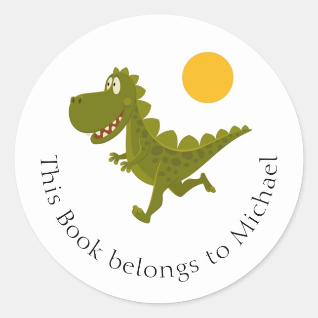 Pegatina Redonda Personalizado Funny Dinosaur Dino Jurassic Sun Boo (Anverso)