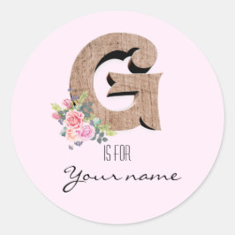 Pegatina Redonda Personalizado G Nombre Flor Floral Letra rosa G mo