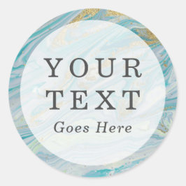 Pegatina Redonda Personalizado Geode de la banda de marble turquesa