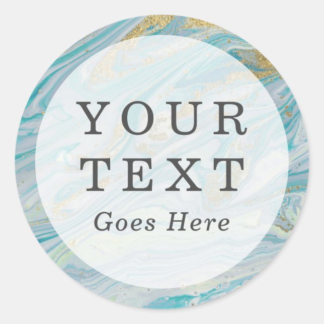 Pegatina Redonda Personalizado Geode de la banda de marble turquesa (Anverso)