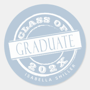 Pegatina Redonda Personalizado Girly Dusty Blue Graduate