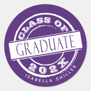 Pegatina Redonda Personalizado Girly Purple Graduate