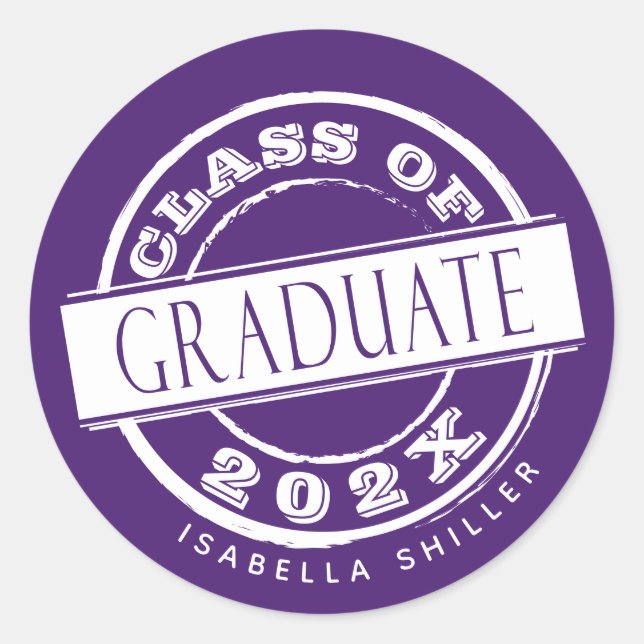 Pegatina Redonda Personalizado Girly Purple Graduate (Anverso)