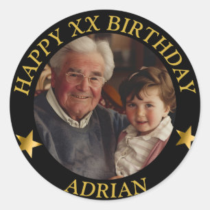 Pegatina Redonda Personalizado Gold Happy Birday Photo and Age Name