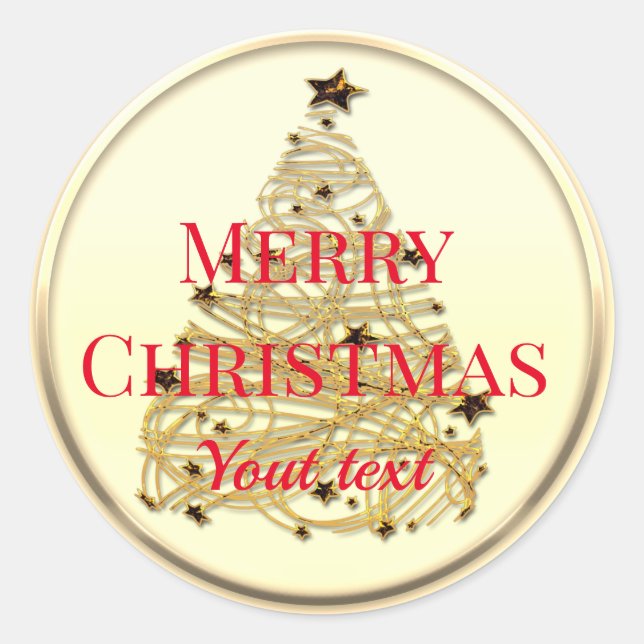 Pegatina Redonda Personalizado Gold Merry Christmas Classic Round P (Anverso)