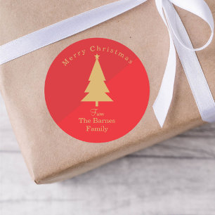 Pegatina Redonda Personalizado Gold y Navidades rojos