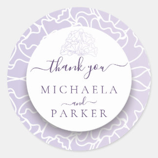 Pegatina Redonda Personalizado Gracias Boda Purple Floral
