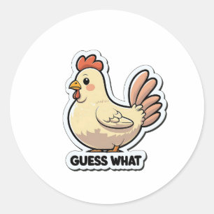 Pegatina Redonda Personalizado gracioso de pollo "Adivinen qué" Peg