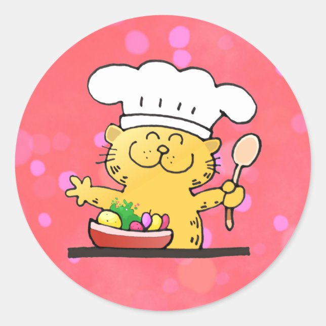 Pegatina Redonda Personalizado gracioso | Funny Kitty Chef (Anverso)