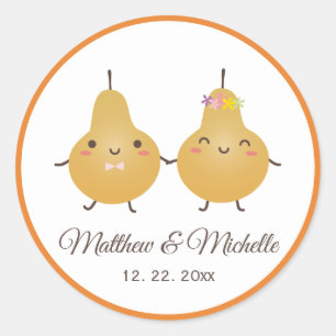 Pegatina Redonda Personalizado gracioso Perfect Pear Couple Wedple