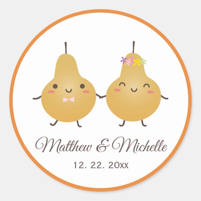 Pegatina Redonda Personalizado gracioso Perfect Pear Couple Wedple  (Anverso)