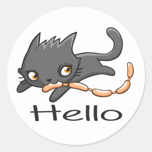 Pegatina Redonda Personalizado Gray Kitten Kitty Love Hello Gray Cu (Anverso)
