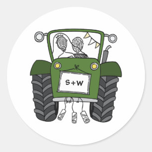 Pegatina Redonda Personalizado Green Tractor Country Barn Rustic Bo