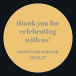Pegatina Redonda Personalizado Gris Amarillo Negrita Cute Bat Mitzv<br><div class="desc">Tipografía Negrita Personalizado Gris Amarillo Cute Bat Mitzvah Gracias Pegatina Circular Clásico</div>