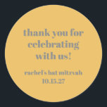 Pegatina Redonda Personalizado Gris Amarillo Negrita Cute Bat Mitzv<br><div class="desc">Tipografía Negrita Personalizado Gris Amarillo Cute Bat Mitzvah Gracias Pegatina Circular Clásico</div>