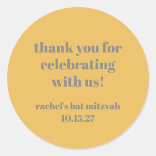 Pegatina Redonda Personalizado Gris Amarillo Negrita Cute Bat Mitzv
