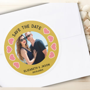 Pegatina Redonda Personalizado Guardar la foto de pareja de fecha p