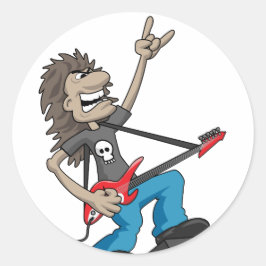Pegatina Redonda Personalizado Guitarista del Rock Metalizado Pesad