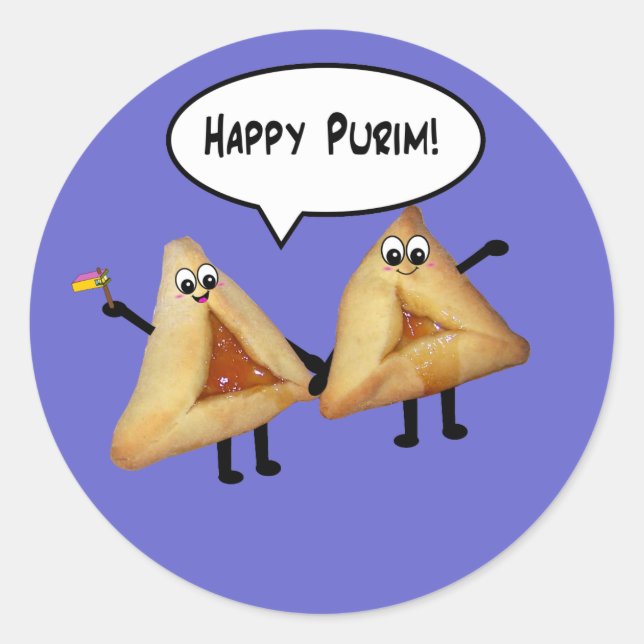 Pegatina Redonda Personalizado Happy Purim Cute Smite Hamentaschen (Anverso)