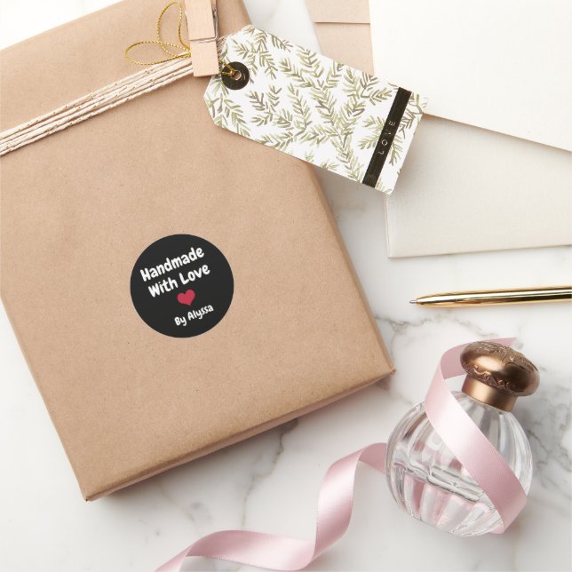 Pegatina Redonda Personalizado hecho a mano con amor (Regalar)