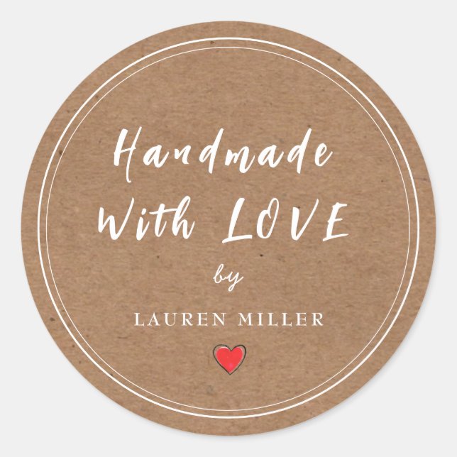 Pegatina Redonda Personalizado hecho a mano con amor (Anverso)