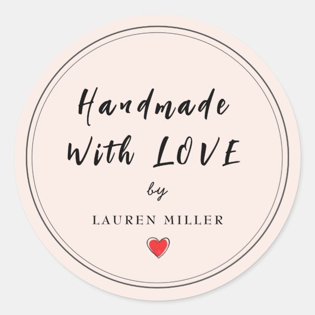 Pegatina Redonda Personalizado hecho a mano con amor Rosa (Anverso)