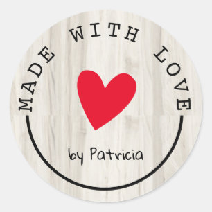 Pegatina Redonda Personalizado Hecho con Amor Cálido Cálido Madera 