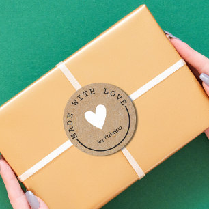 Pegatina Redonda Personalizado Hecho Con El Amor El Corazón Blanco 