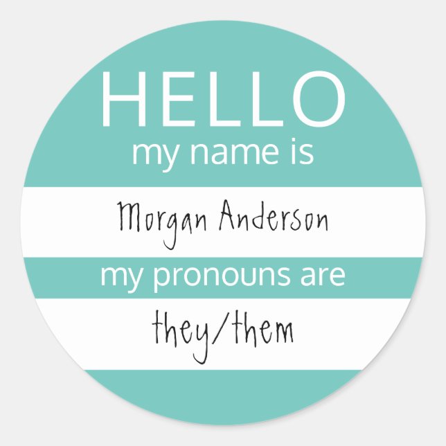 Pegatina Redonda Personalizado HOLA Mi Nombre Pronouns Es (Anverso)