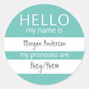 Pegatina Redonda Personalizado HOLA Mi Nombre Pronouns Es