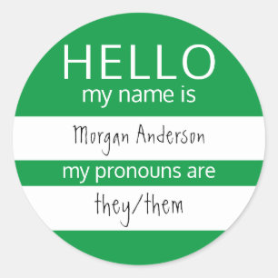 Pegatina Redonda Personalizado HOLA Mi Nombre Pronouns Es