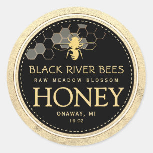 Pegatina Redonda Personalizado Honeycomb Bee Raw Honey Yellow Borde
