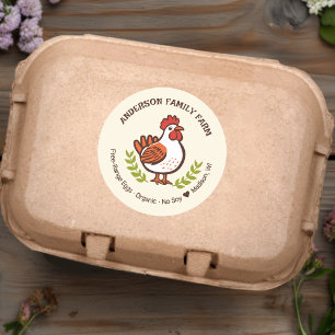 Pegatina Redonda Personalizado Huevos Frescos Familia Granja Cute P