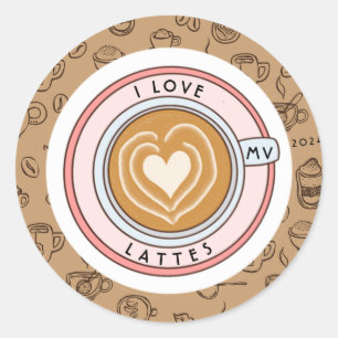 Pegatina Redonda Personalizado I Love Lattes