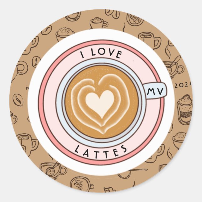 Pegatina Redonda Personalizado I Love Lattes (Anverso)