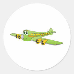 Pegatina Redonda Personalizado Jet de pasajeros verde