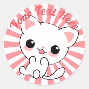Pegatina Redonda Personalizado Kawaii White Kitten