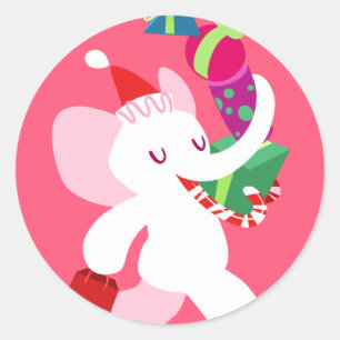 Pegatina Redonda Personalizado Kawaii X-mas Elefante Blanco