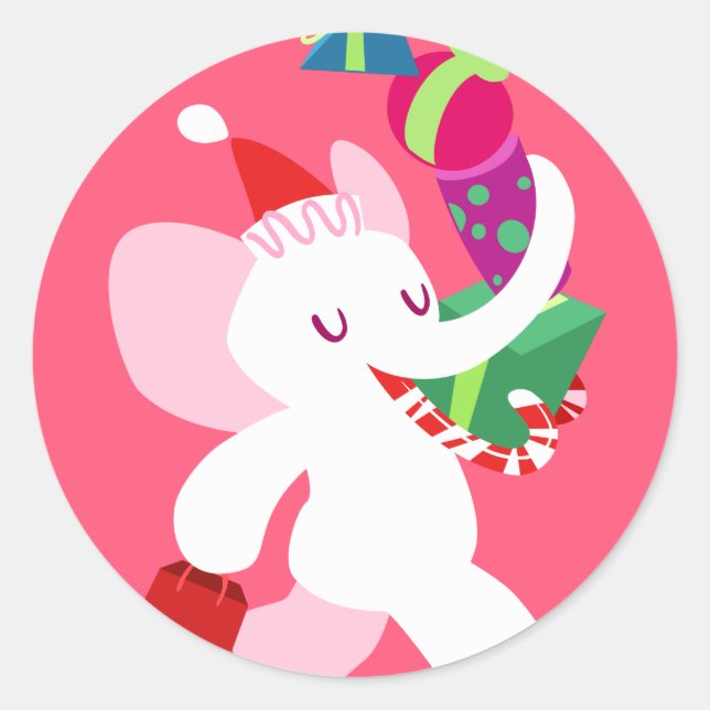 Pegatina Redonda Personalizado Kawaii X-mas Elefante Blanco (Anverso)