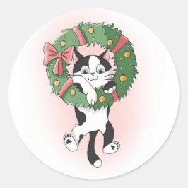 Pegatina Redonda Personalizado Kitty, Navidades cuelgan