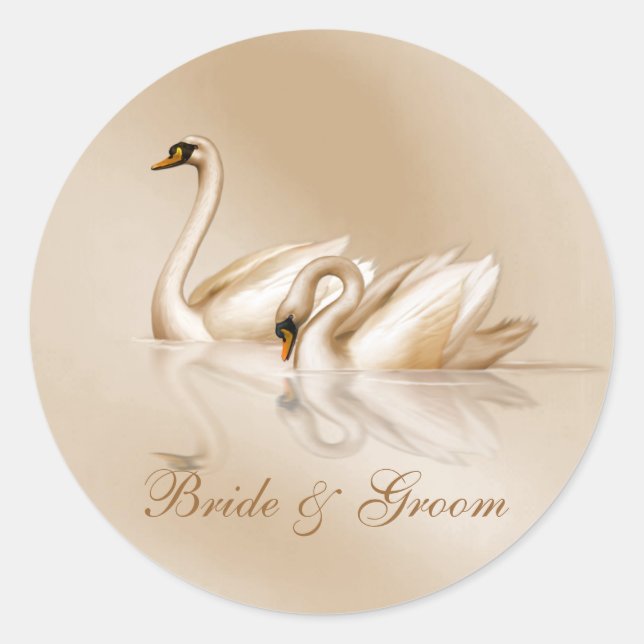 Pegatina Redonda Personalizado KRW Boda de cisnes elegantes (Anverso)