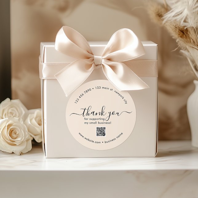 Pegatina Redonda Personalizado Ligero De Boho Gracias A Los Pegatin (Light Boho Custom Thank You Stickers With QR Code)